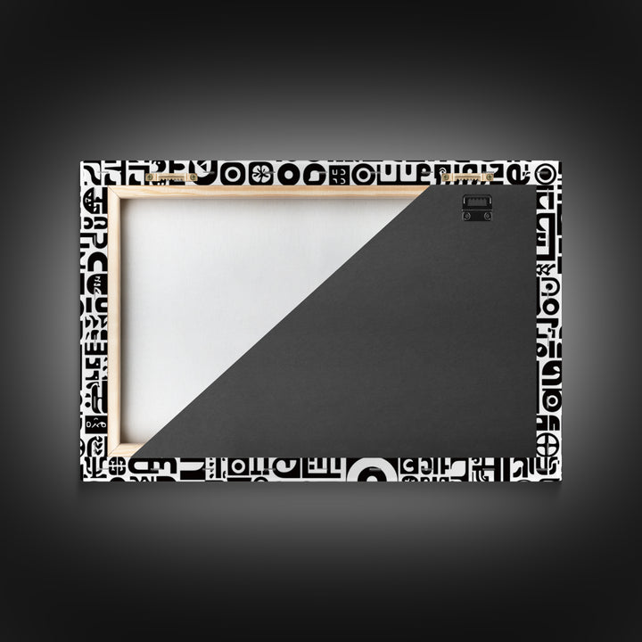 Black And White African Symbols Canvas Print, Abstract Ethnic Art, Tribal Pattern Wall Decor, Minimalist Office Art Gift