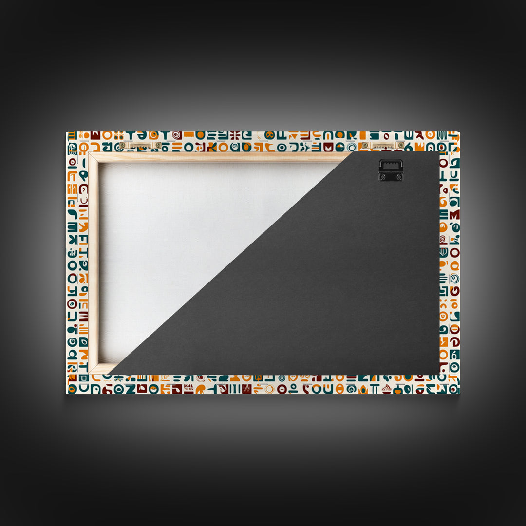 Teal And Orange African Symbol Pattern Canvas Print, Modern African Art Abstract, Cultural Wall Decor, Boho Office Art Gift