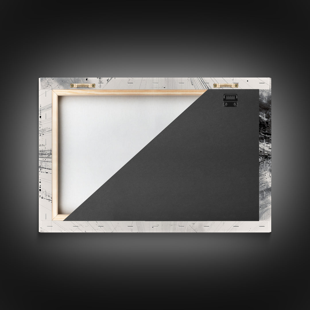 Monochrome Abstract Technical Skyline Canvas Print, Black And White Wall Decor, Minimalist Modern Office Art Gift For Study