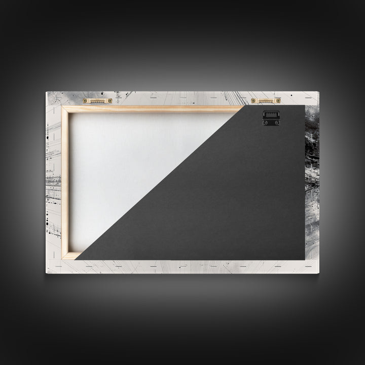 Monochrome Abstract Technical Skyline Canvas Print, Black And White Wall Decor, Minimalist Modern Office Art Gift For Study