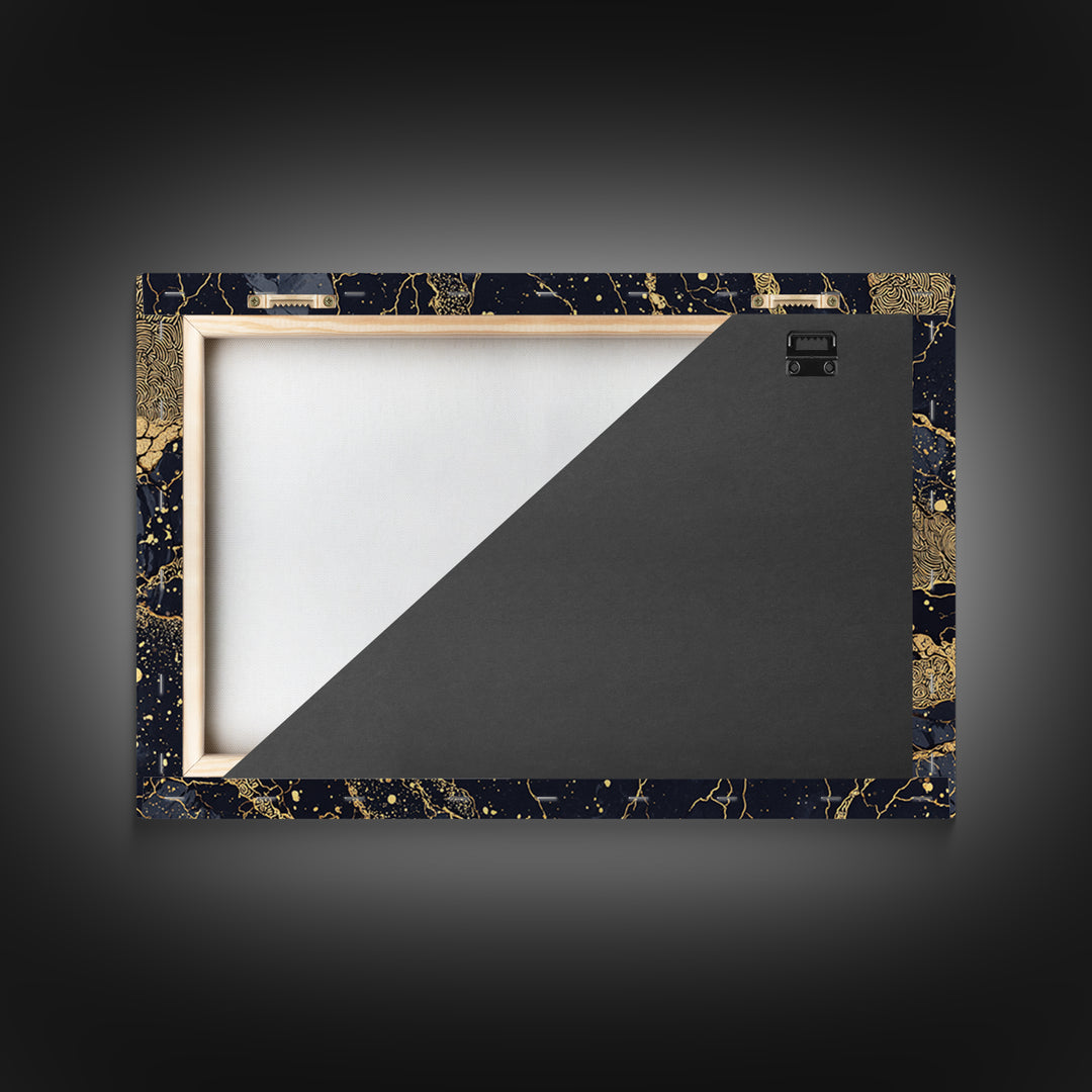 Black And Gold Abstract Cracked Marble Wall Art, Luxury Canvas Print, Modern Home Decor, Elegant Statement Piece Gift For Her