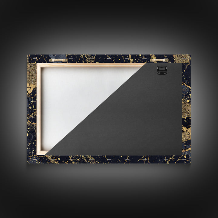Black And Gold Abstract Cracked Marble Wall Art, Luxury Canvas Print, Modern Home Decor, Elegant Statement Piece Gift For Her