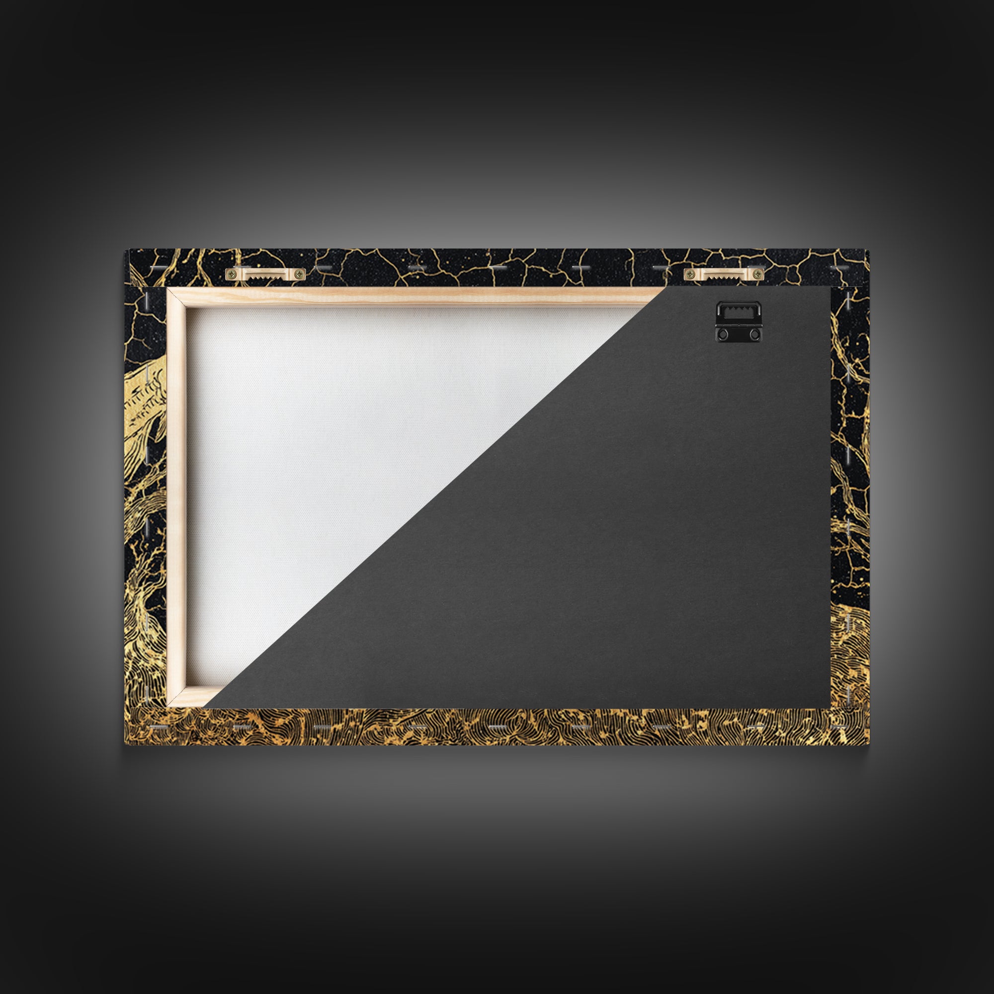 Gold Fish And Whale Underwater Scene, Black And Gold Wall Art, Ocean Canvas Print, Mystical Nature Decor, Unique Gift For Home