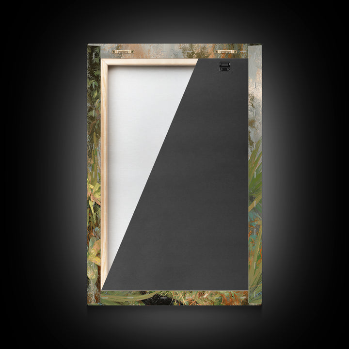 Dramatic Black Panther Emerging from Deep Jungle Framed Canvas Print, Animal Art, Wall Art, Living Room Decor, Creature, ANI-2x3-38