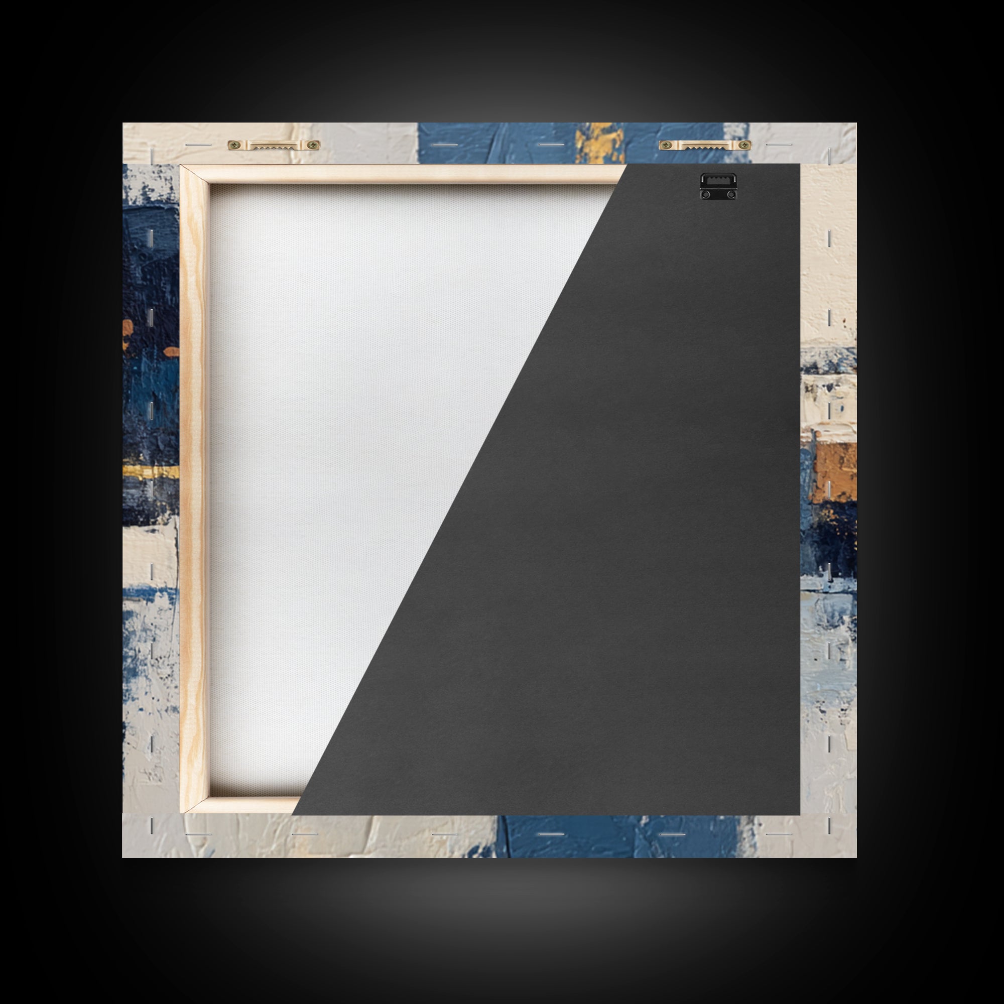 Bold Navy and Ivory Abstract Brushwork Canvas Print, Above Sofa Art, Horizontal Wall Art, Living Room Decor, Abstract Art, ASA-1x1-18