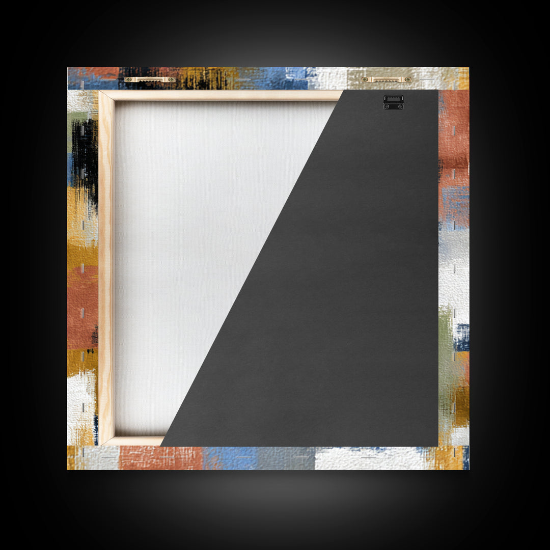 Bold Navy and Ivory Abstract Brushwork Framed Canvas Print, Above Sofa Art, Living Room Wall Art, Living Room Decor, Statement, ASA-1x1-42