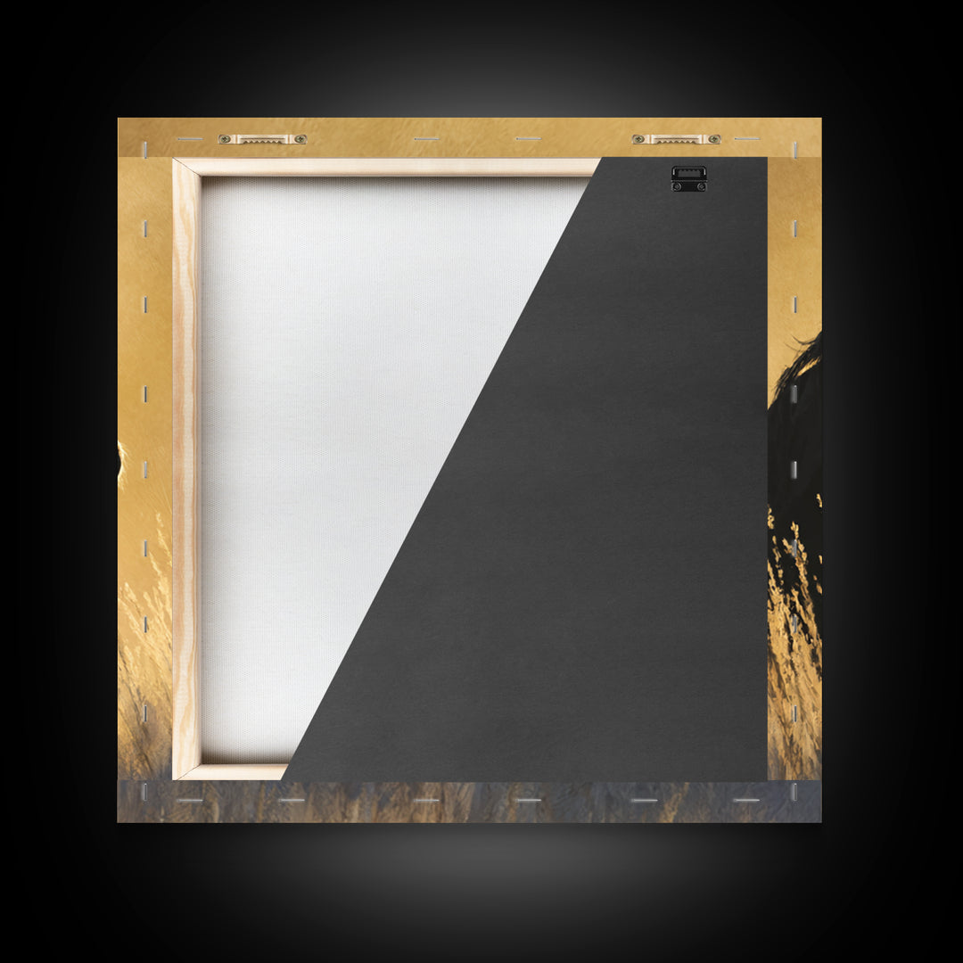 Statement Horse Silhouette Framed Canvas Print, Above Sofa Art, Japandi Wall Art, Living Room Decor, Oil Painting, Statement, ASA-1x1-61