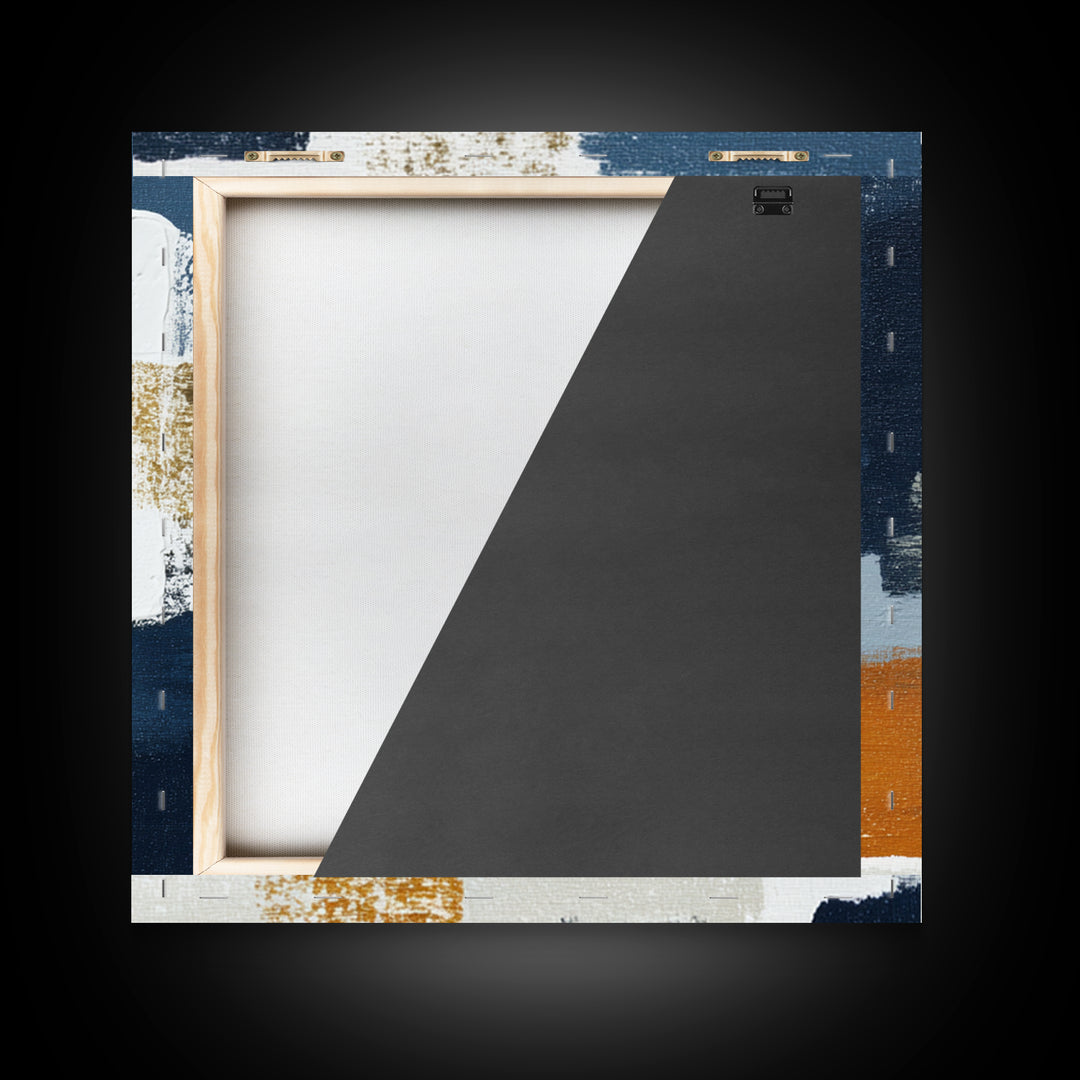 Bold Navy and Ivory Abstract Brushwork Framed Canvas Print, Above Sofa Art, Living Room Wall Art, Living Room Decor, Statement, ASA-1x1-66