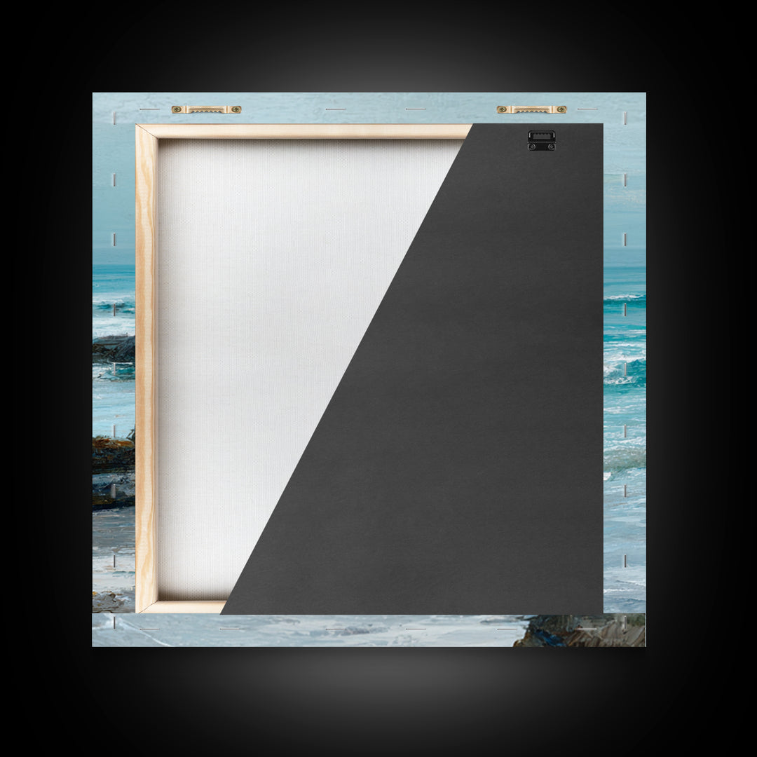 Moody Seascape at Twilight Framed Canvas Print, Above Sofa Art, Coastal Decor, Living Room Decor, Abstract Art, Statement, ASA-1x1-84