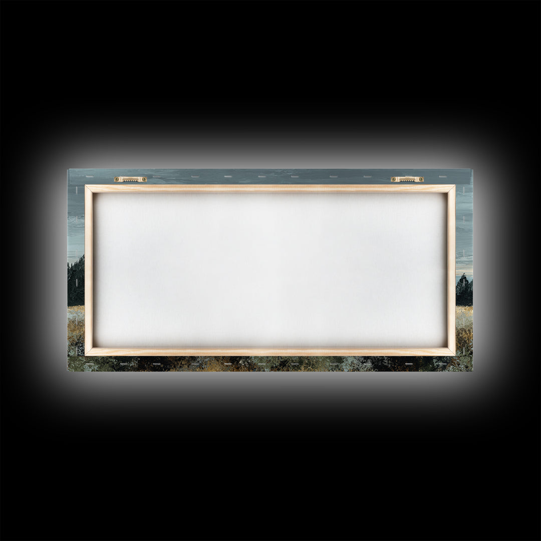 Wide Olive and Beige Meadow Panorama Framed Canvas Print, Above Sofa Art, Modern Decor, Living Room Decor, Oil Painting, ASA-2x1-30