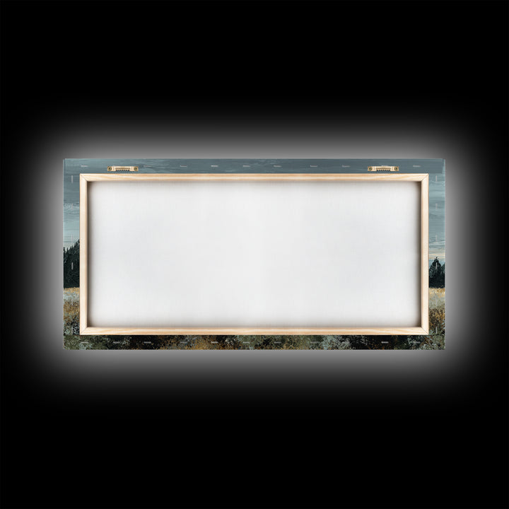 Wide Olive and Beige Meadow Panorama Framed Canvas Print, Above Sofa Art, Modern Decor, Living Room Decor, Oil Painting, ASA-2x1-30