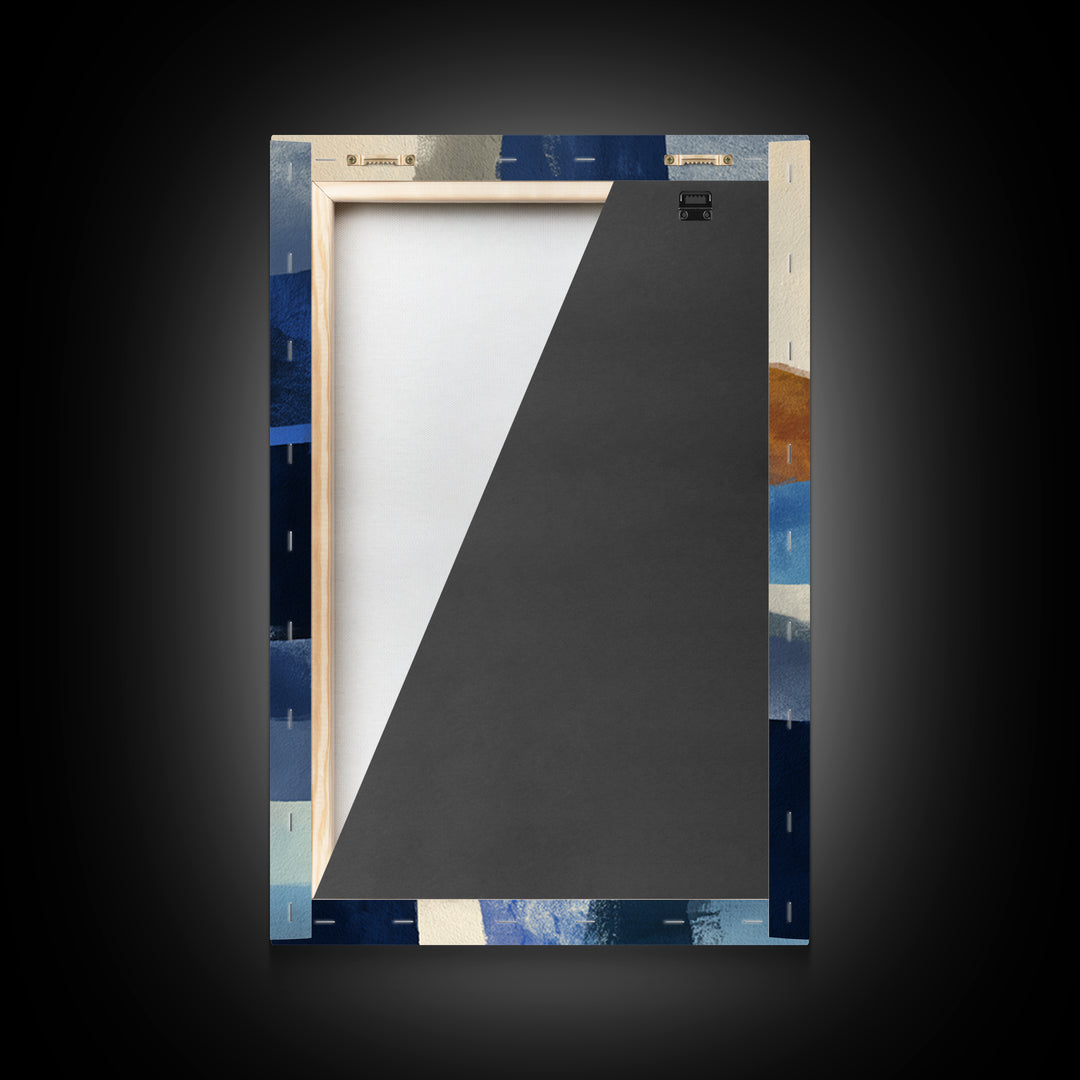 Bold Navy and Ivory Abstract Brushwork Framed Canvas Print, Above Sofa Art, Gallery Decor, Living Room Decor, Statement, ASA-2x3-26