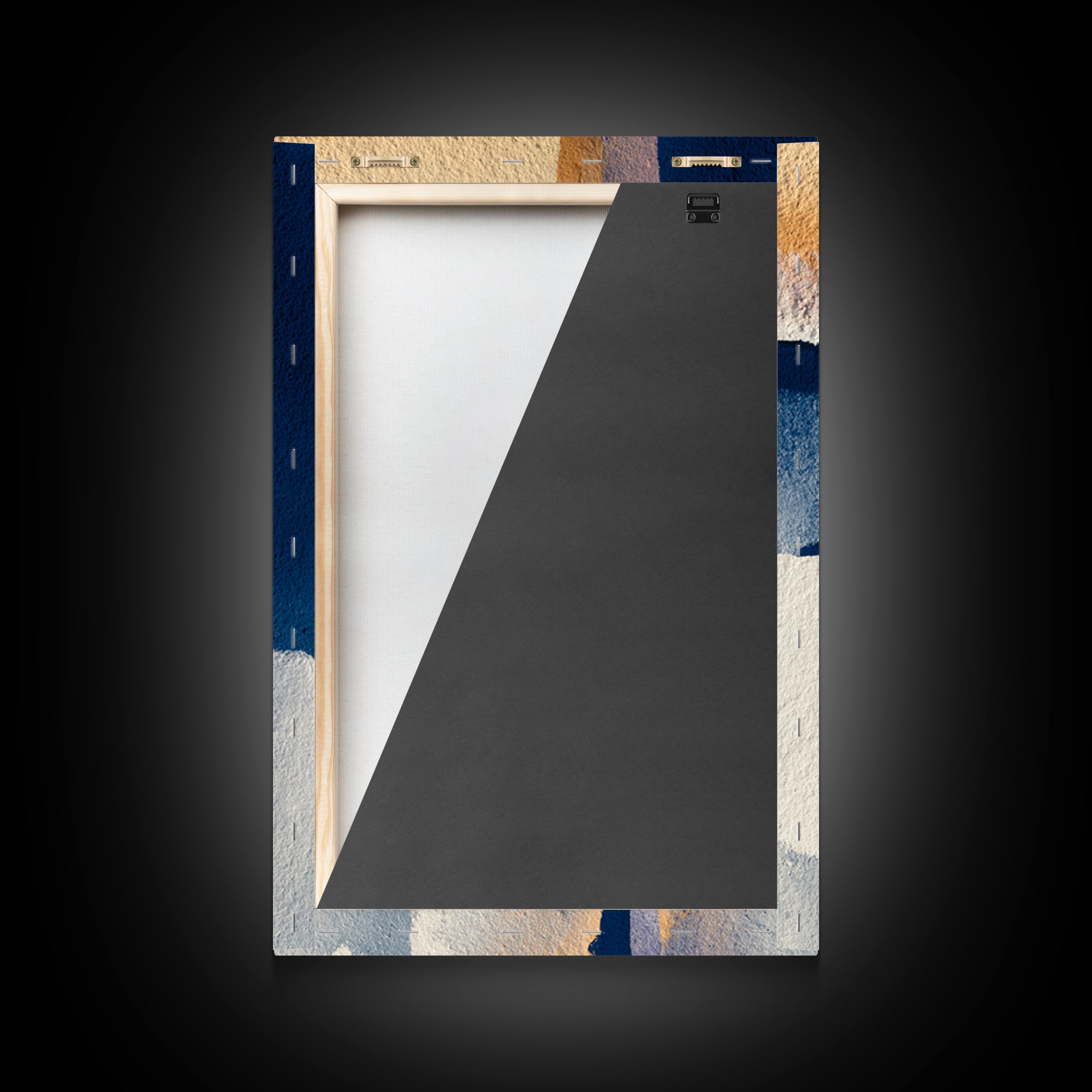 Bold Navy and Ivory Abstract Brushwork Framed Canvas Print, Above Sofa Art, Living Room Decor, Abstract Art, Statement, ASA-2x3-98
