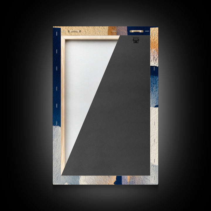 Bold Navy and Ivory Abstract Brushwork Framed Canvas Print, Above Sofa Art, Living Room Decor, Abstract Art, Statement, ASA-2x3-98