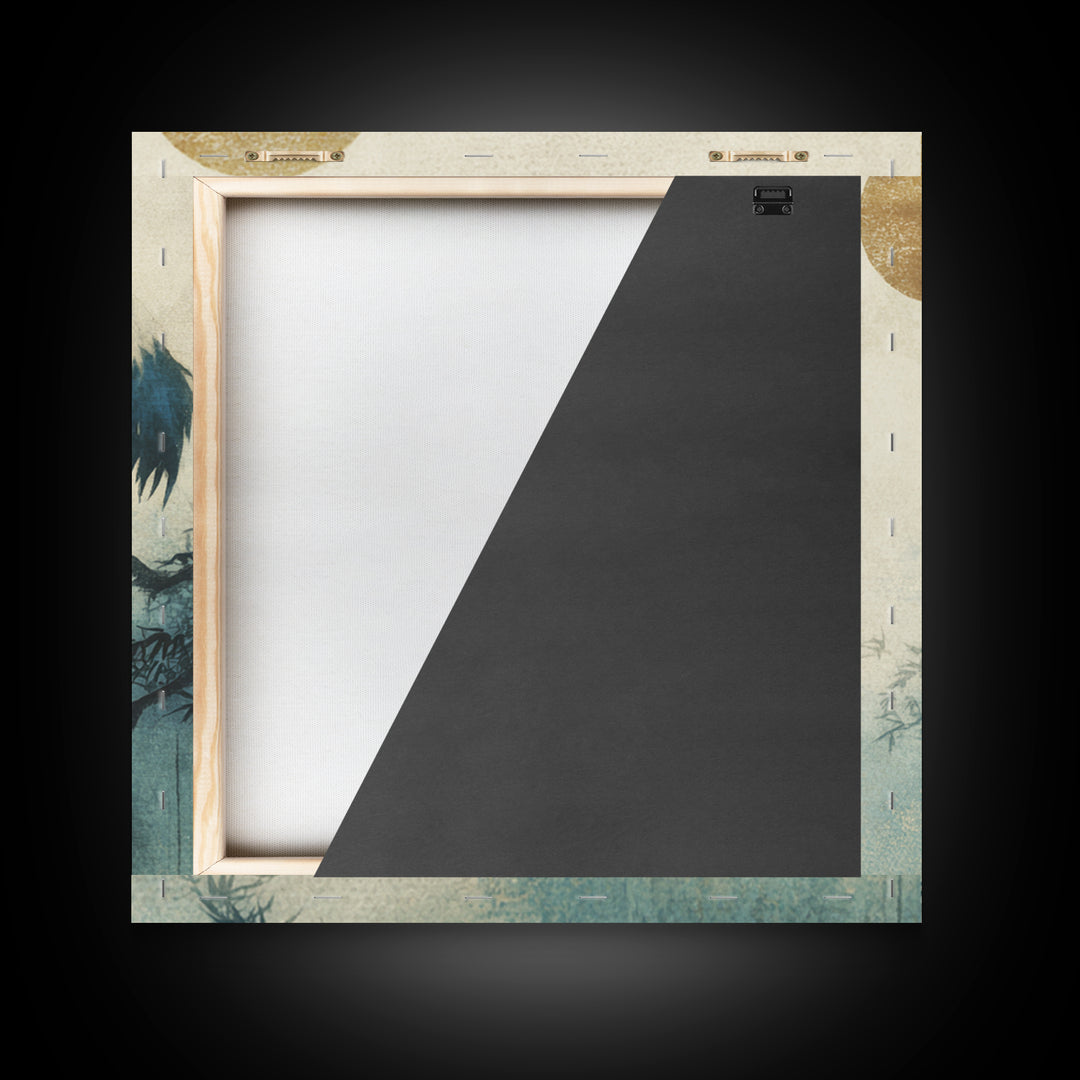 Crane and Moon Composition Framed Canvas Print, Asian Inspired Art, Japanese Art Print, Living Room Decor, Abstract Art, ASI-1x1-72
