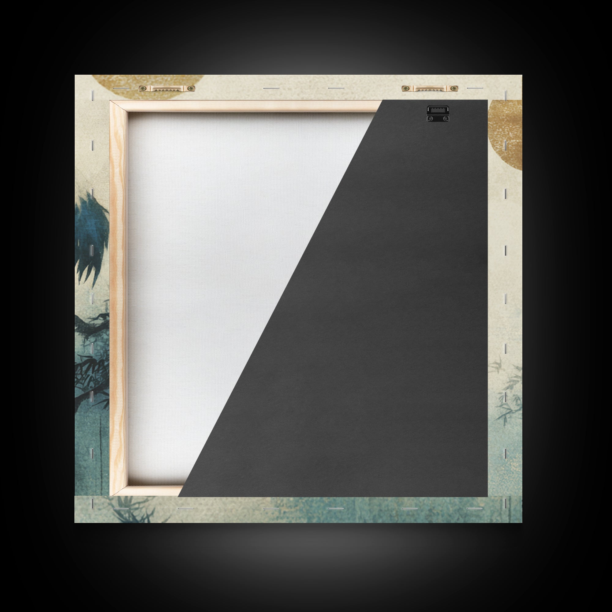 Crane and Moon Composition Framed Canvas Print, Asian Inspired Art, Japanese Art Print, Living Room Decor, Abstract Art, ASI-1x1-72