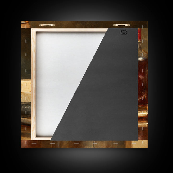 Whiskey and Straight Razor Masculine Still Life Canvas Print, Barbershop Art, Orange Wall Art, Barbershop Decor, Abstract Art, BAA-1x1-55