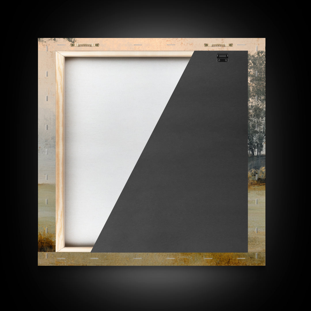 Old Farmhouse Landscape Framed Canvas Print, Bed and Breakfast Art, Wood Wall Art, Living Room Decor, Oil Painting, BAB-1x1-7