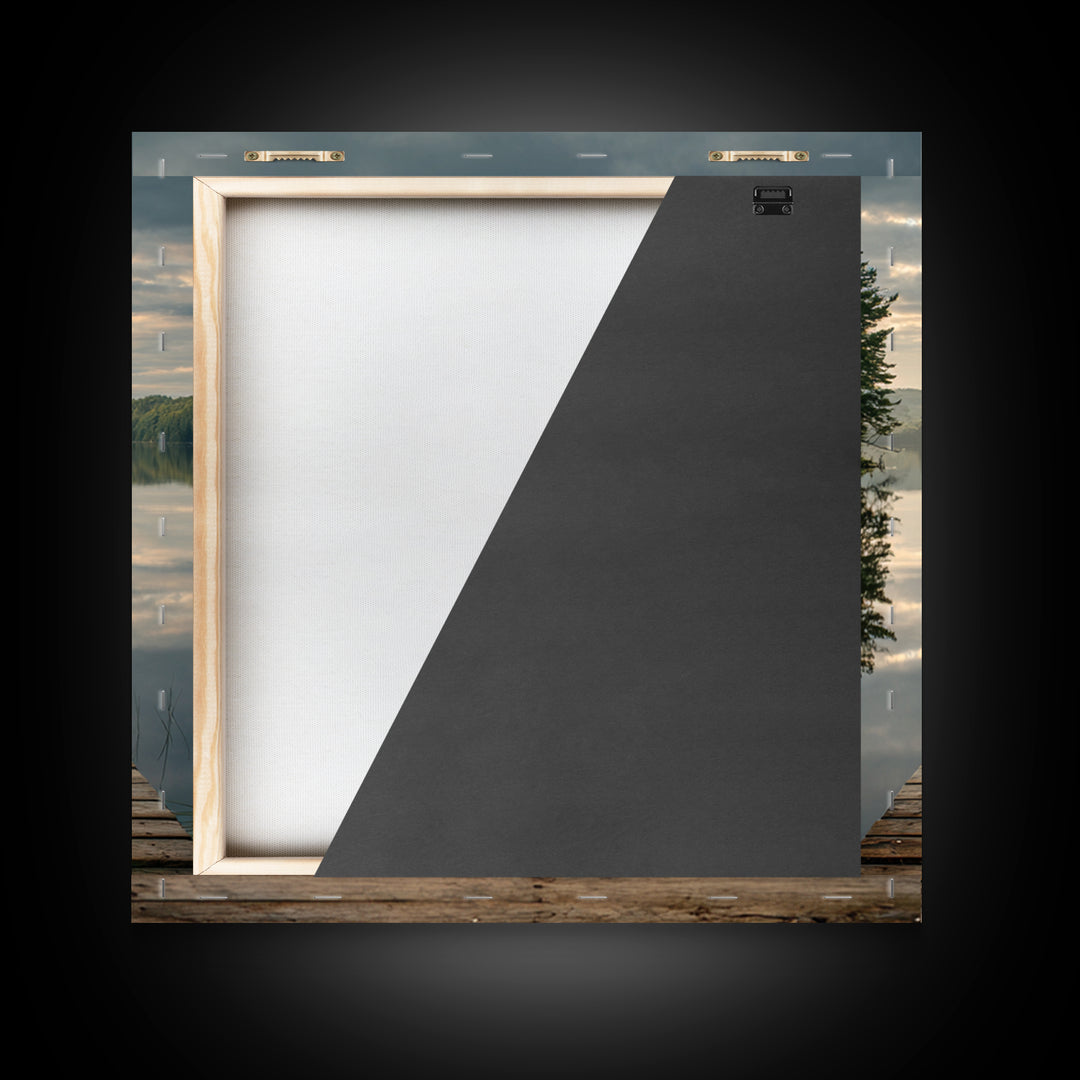 Quiet Lake Dock at Early Morning Framed Canvas Print, Bed and Breakfast Art, Coffee Wall Art, Living Room Decor, Oil Painting, BAB-1x1-70