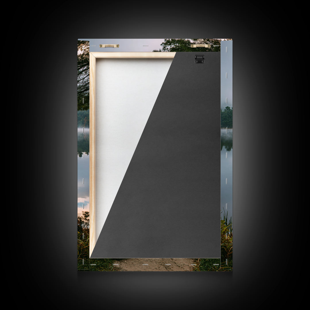 Quiet Lake Dock at Early Morning Framed Canvas Print, Bed and Breakfast Art, Minimalist Decor, Living Room Decor, Oil Painting, BAB-2x3-6