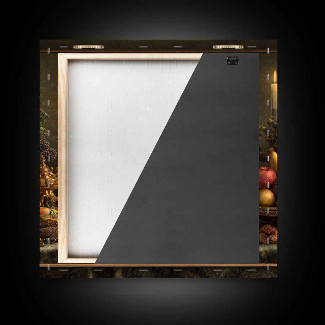 Lavish Banquet Fruit Composition Framed Canvas Print, Baroque Art, Whimsical Decor, Living Room Decor, Fine Art, Ornate, BAO-1x1-44