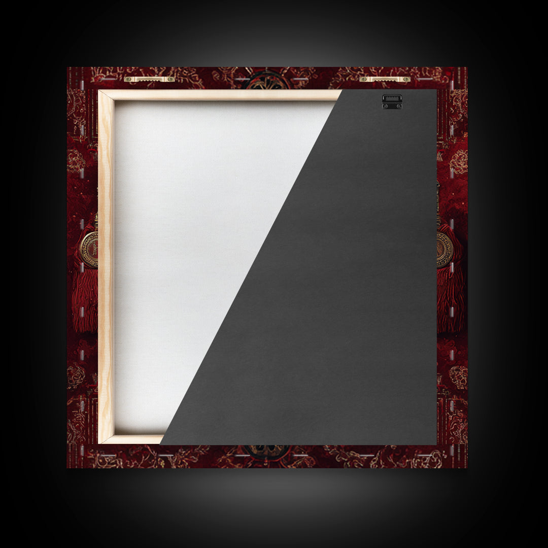 Dark Red Velvet Framed Canvas Print, Baroque Art, Dark Academia Art, Living Room Decor, Fine Art, Ornate, Modern Decor, BAO-1x1-71