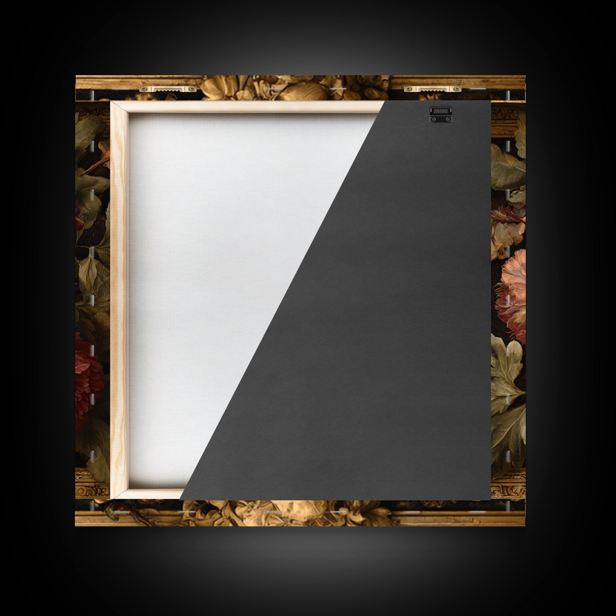Ornate Gold Frame Illusion Around a Botanical Canvas Print, Baroque Art, Minimalist Wall Art, Living Room Decor, Ornate, BAO-1x1-9