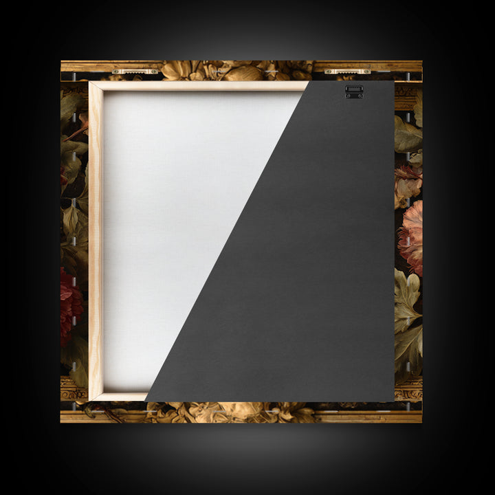 Ornate Gold Frame Illusion Around a Botanical Canvas Print, Baroque Art, Minimalist Wall Art, Living Room Decor, Ornate, BAO-1x1-9