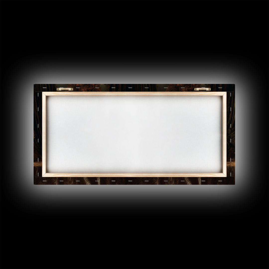 Velvet Drapery with Pearls Flowers and Candlelight Framed Canvas Print, Baroque Art, Wall Art, Living Room Decor, BAO-2x1-23