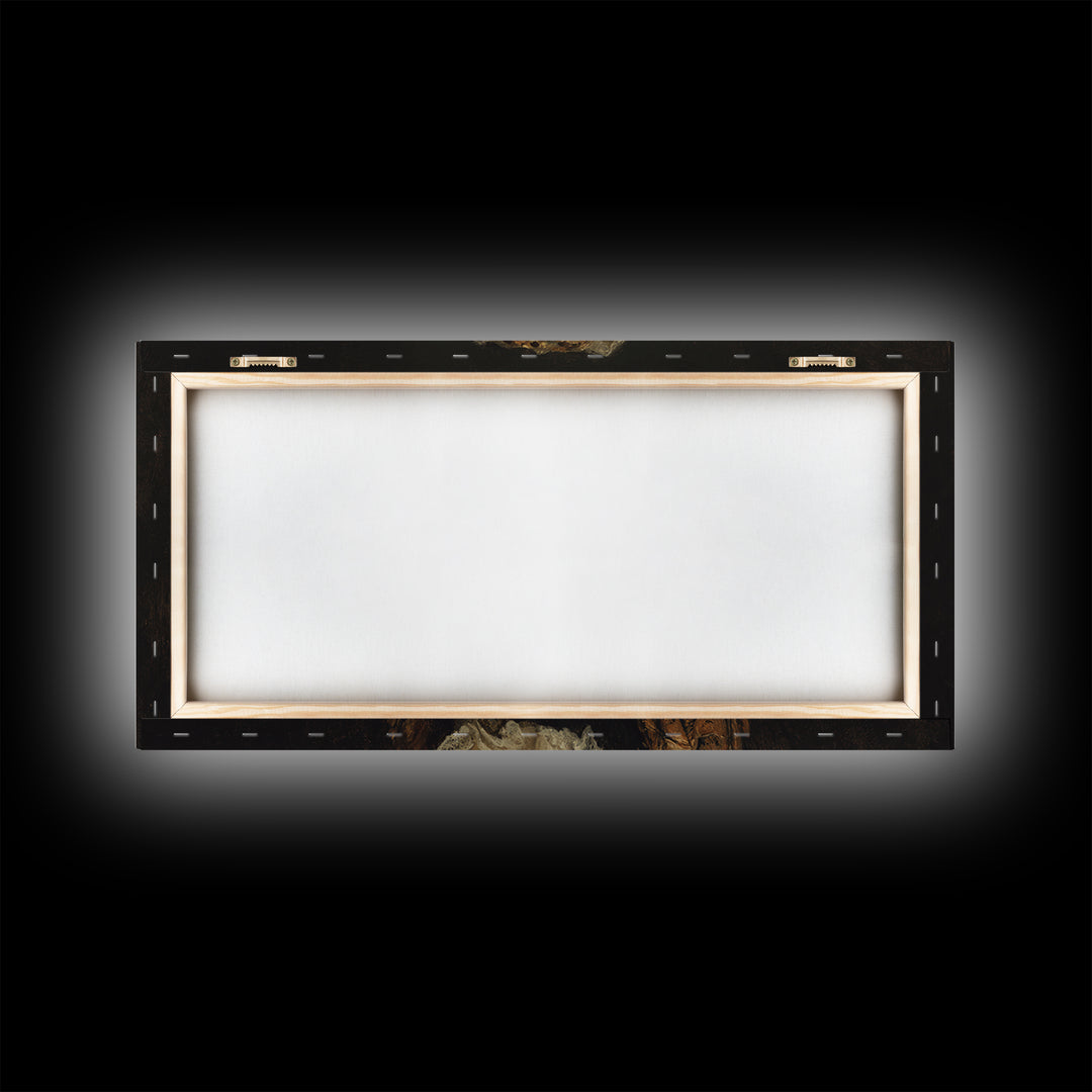 Classical Portrait with Lace Collar and Jewel Framed Canvas Print, Baroque Art, Oil Painting, Living Room Decor, Ornate, BAO-2x1-3