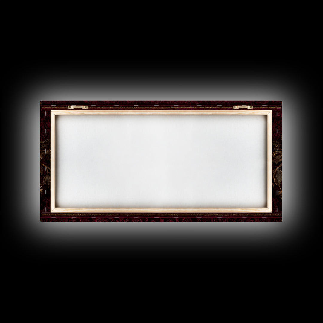 Dark Red Velvet Framed Canvas Print, Baroque Art, Dark Academia Art, Living Room Decor, Fine Art, Ornate, Modern Decor, BAO-2x1-67