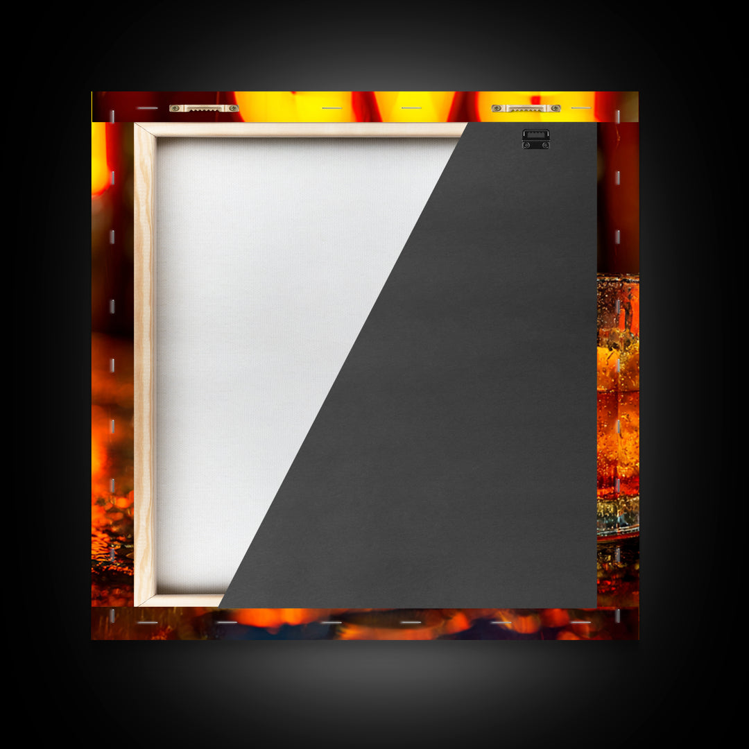 Neon Cocktail Sign Reflected Framed Canvas Print, Bar Art, Textured Painting, Bar Decor, Fine Art, Bar Cart, BAR-1x1-53