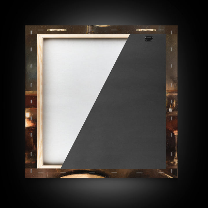 Moody Jazz Trumpet Beside a Half Full Framed Canvas Print, Bar Art, Coffee Bar, Bar Decor, Abstract Art, Room Decor, BAR-1x1-66