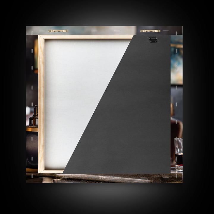 Speakeasy Key and Cocktail Shaker Composition Framed Canvas Print, Bar Art, Minimalist Decor, Bar Decor, Fine Art, BAR-1x1-88