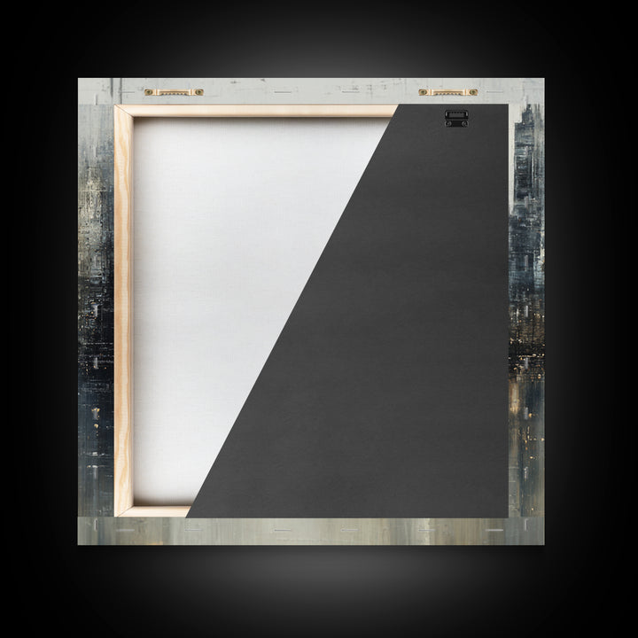 Dark Abstract City Skyline Framed Canvas Print, Basement Art, Western Decor, Living Room Decor, Retreat, Rustic Wall Art, BAS-1x1-7