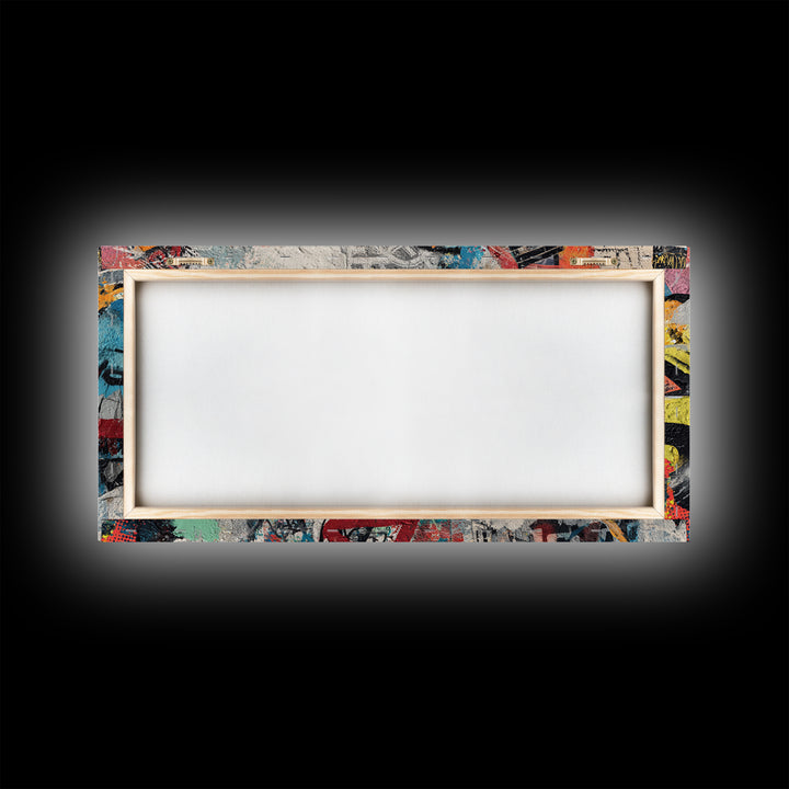 Urban Brick Graffiti Panel Framed Canvas Print, Basement Art, Game Room Decor, Living Room Decor, Fine Art, Retreat, BAS-2x1-67