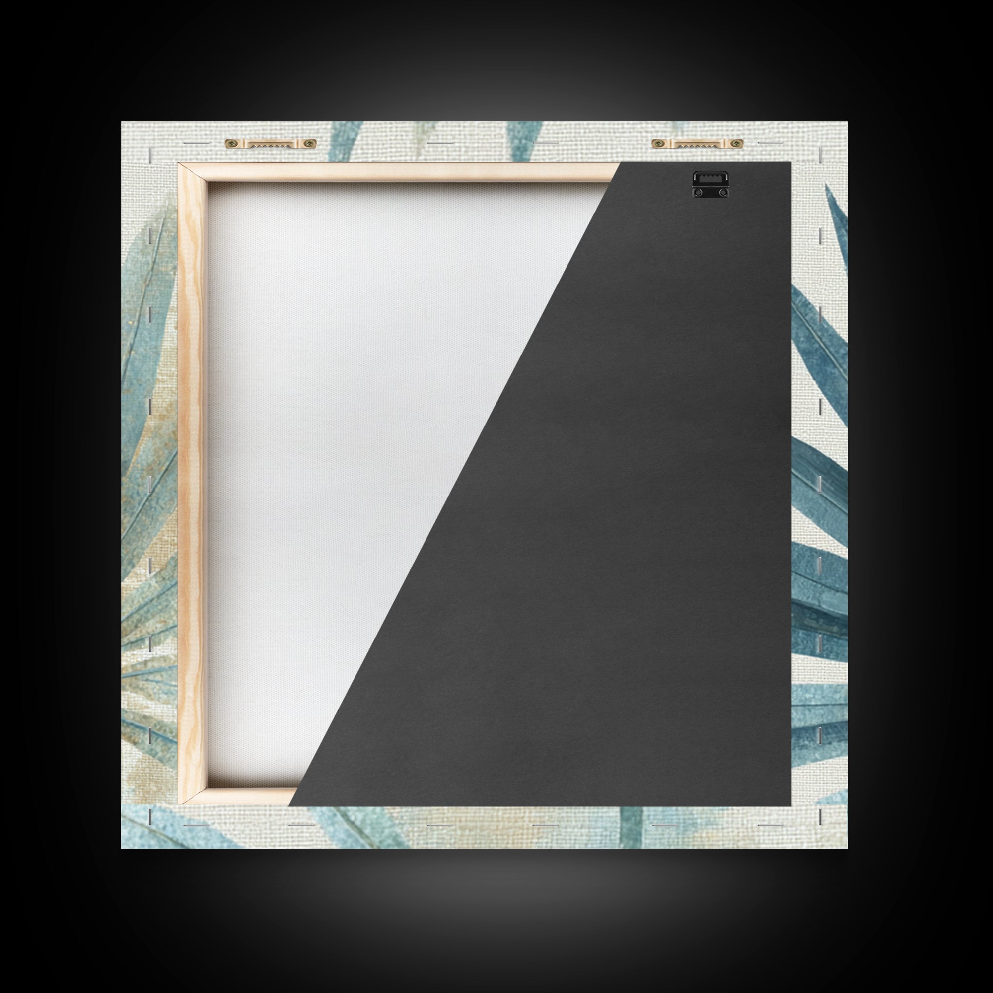 Simple Palm Frond on Off White Linen Canvas Print, Bathroom Art, Bathroom Decor, Abstract Art, Spa, Modern Wall Art, BAT-1x1-23
