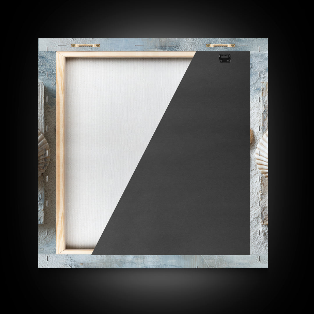 Minimal Seashell Still Life on Pale Sand Framed Canvas Print, Bathroom Art, Canvas Wall Art, Bathroom Decor, Fine Art, Spa, BAT-1x1-27