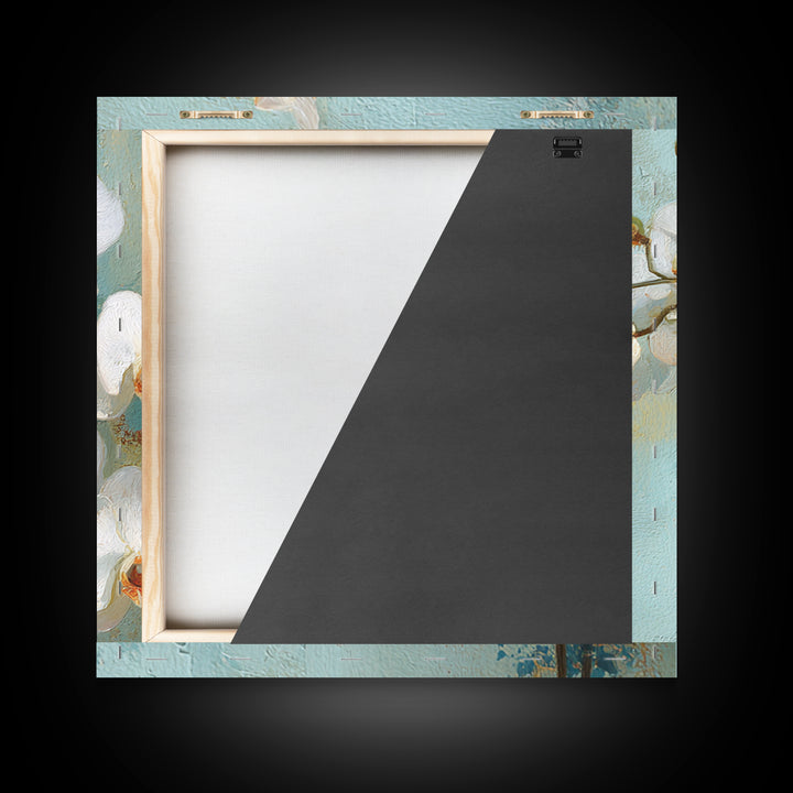 White Orchid on Warm Stone Background Framed Canvas Print, Bathroom Art, Bathroom Decor, Oil Painting, Spa, Modern Wall Art, BAT-1x1-28
