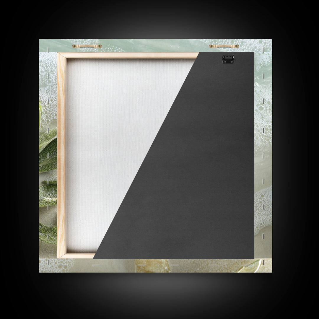 Botanical Bath Herb Arrangement Framed Canvas Print, Bathroom Art, Minimalist Wall Art, Bathroom Decor, Oil Painting, Spa, BAT-1x1-41