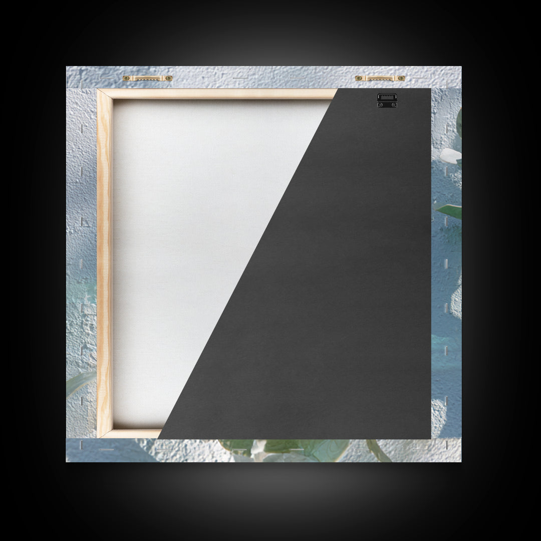 Sunlit Window Plant Shadow on Plaster Framed Canvas Print, Bathroom Art, Unique Wall Art, Bathroom Decor, Abstract Art, Spa, BAT-1x1-42