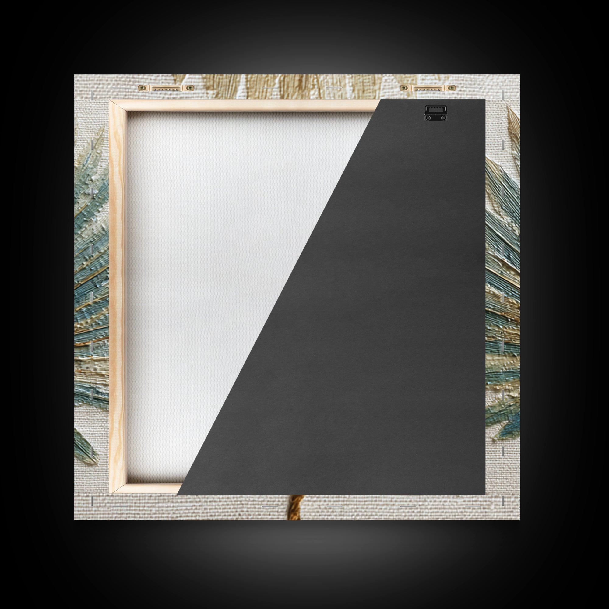 Simple Palm Frond on Off White Linen Framed Canvas Print, Bathroom Art, Dog Portrait, Bathroom Decor, Spa, Minimalist Wall Art, BAT-1x1-47