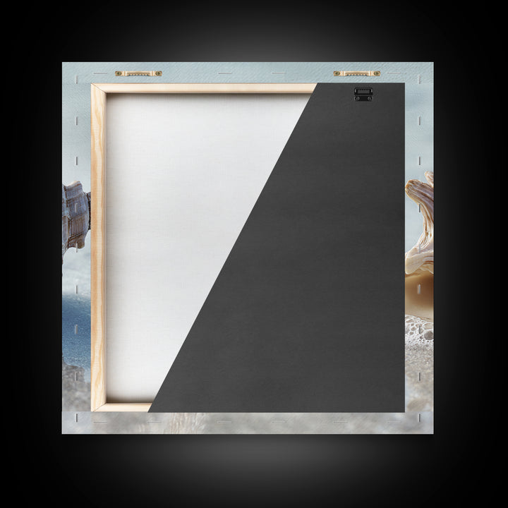 Minimal Seashell Still Life on Pale Sand Framed Canvas Print, Bathroom Art, Minimalist Wall Art, Bathroom Decor, Oil Painting, BAT-1x1-51