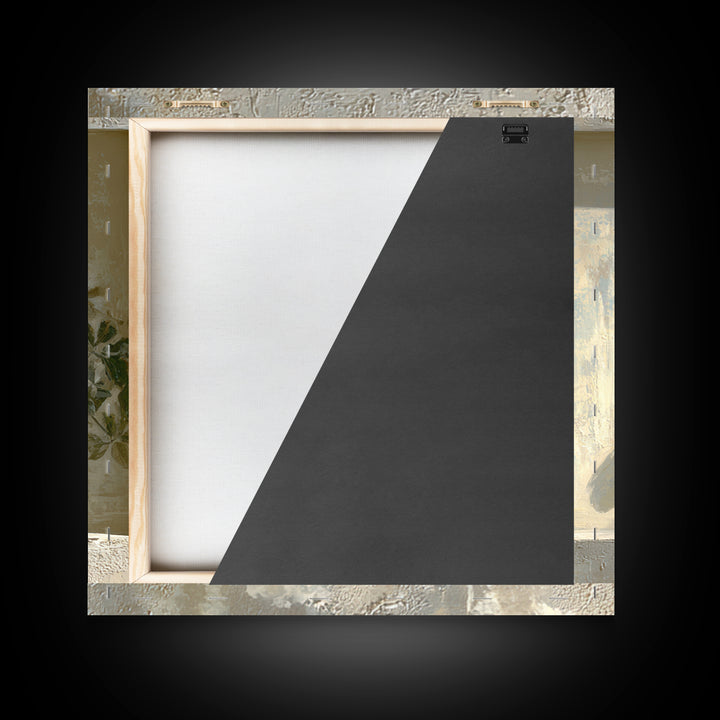 Sunlit Window Plant Shadow on Plaster Framed Canvas Print, Bathroom Art, Unique Wall Art, Bathroom Decor, Abstract Art, Spa, BAT-1x1-66