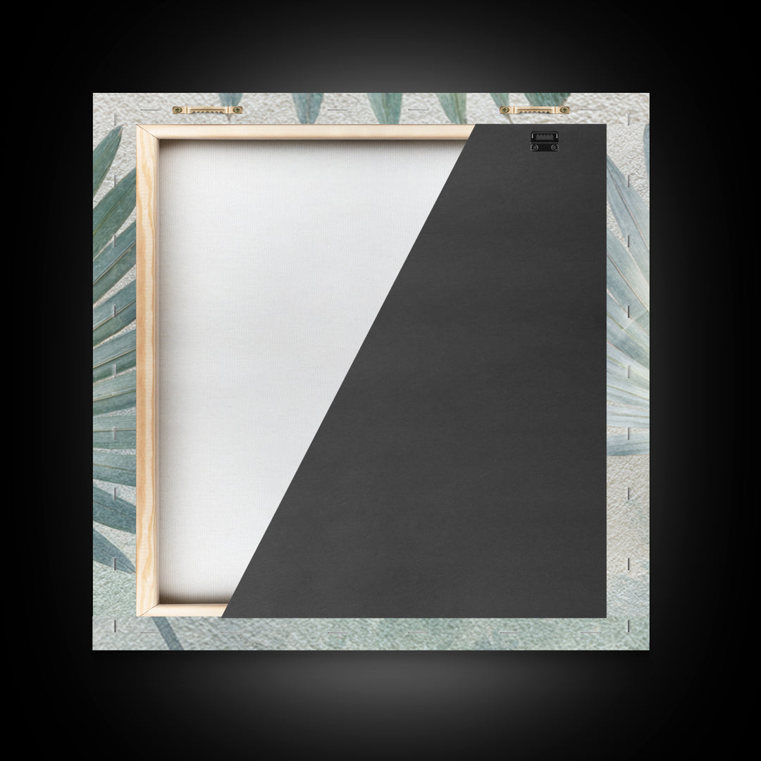 Simple Palm Frond on Off White Linen Framed Canvas Print, Bathroom Art, Bathroom Art Decor, Bathroom Decor, Abstract Art, Spa, BAT-1x1-71