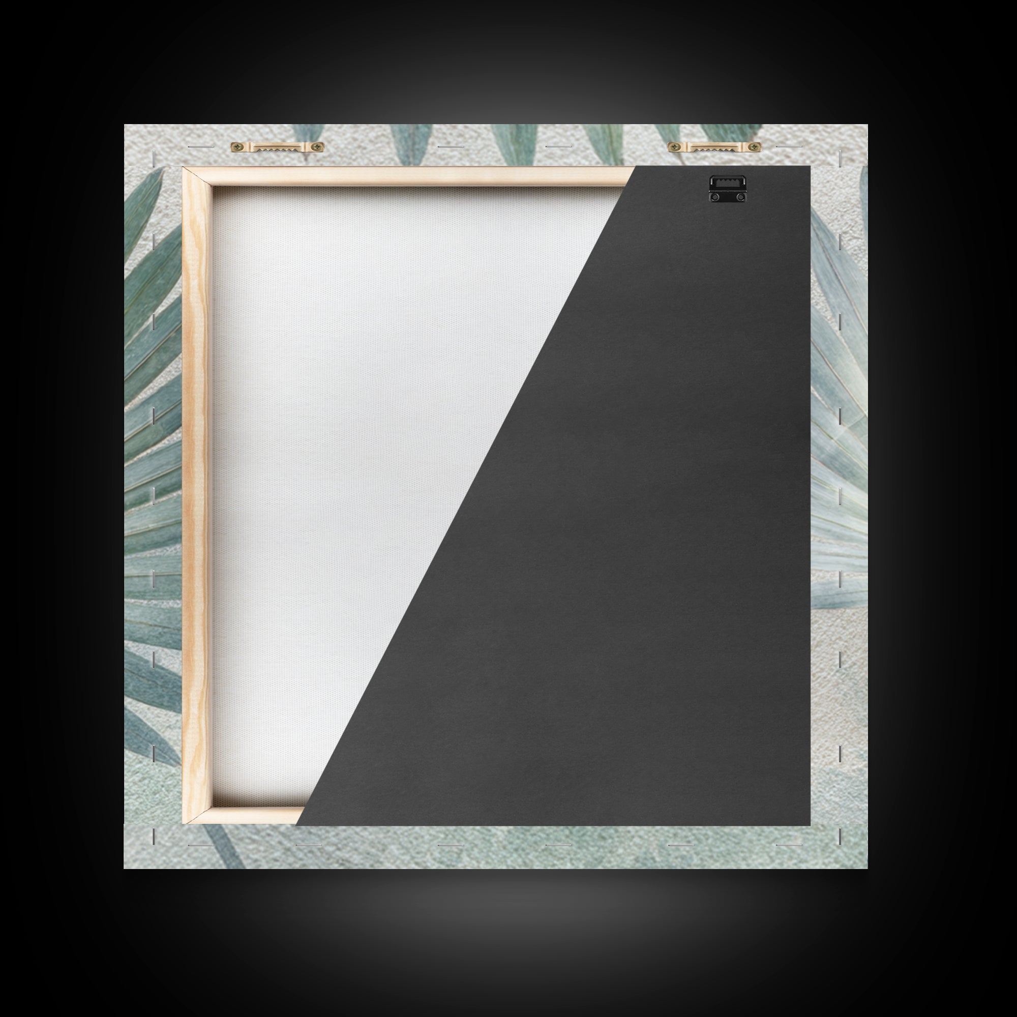 Simple Palm Frond on Off White Linen Framed Canvas Print, Bathroom Art, Bathroom Art Decor, Bathroom Decor, Abstract Art, Spa, BAT-1x1-71