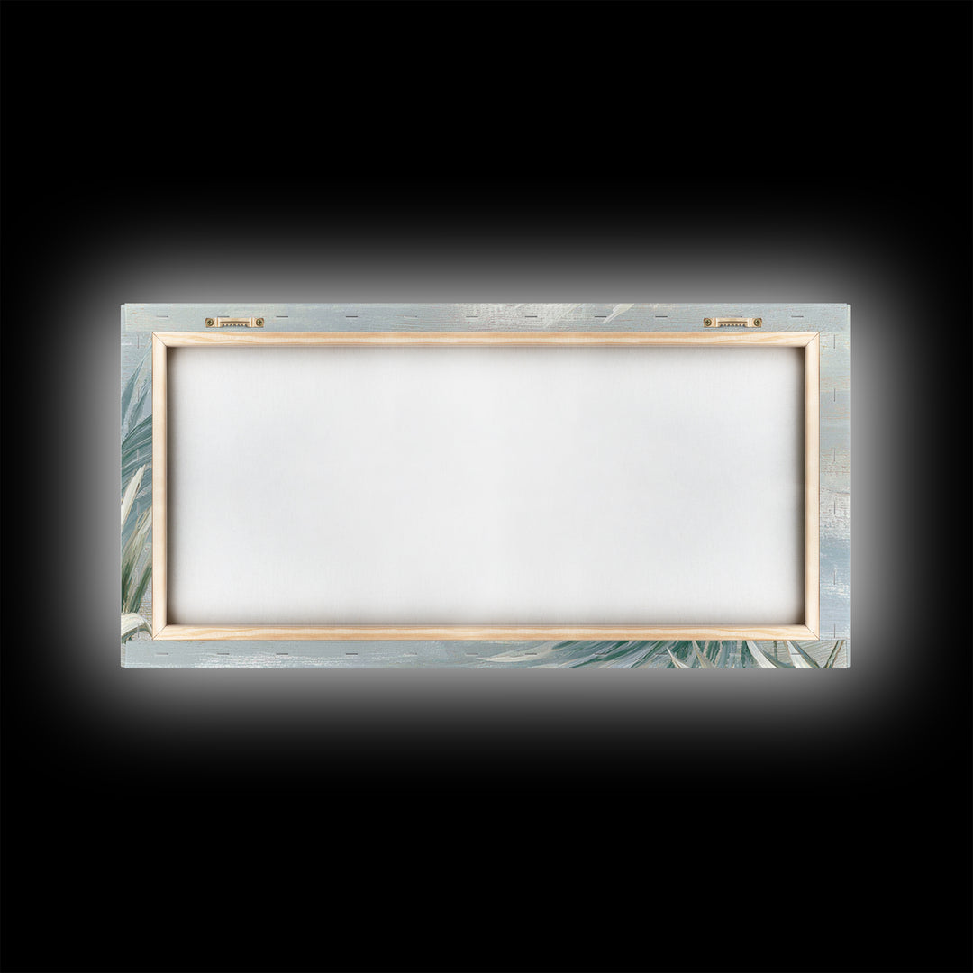 Simple Palm Frond on Off White Linen Framed Canvas Print, Bathroom Art, Minimalist Wall Art, Bathroom Decor, Fine Art, Spa, BAT-2x1-67
