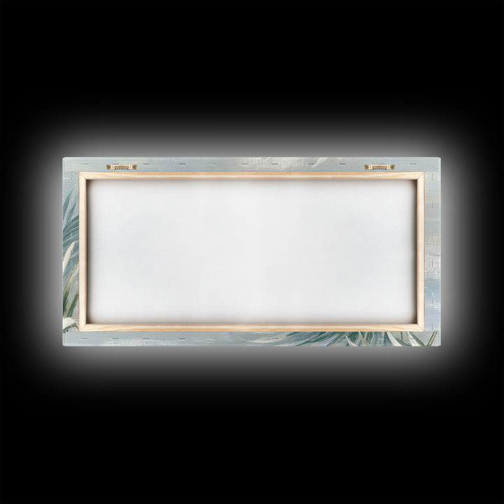 Simple Palm Frond on Off White Linen Framed Canvas Print, Bathroom Art, Minimalist Wall Art, Bathroom Decor, Fine Art, Spa, BAT-2x1-67