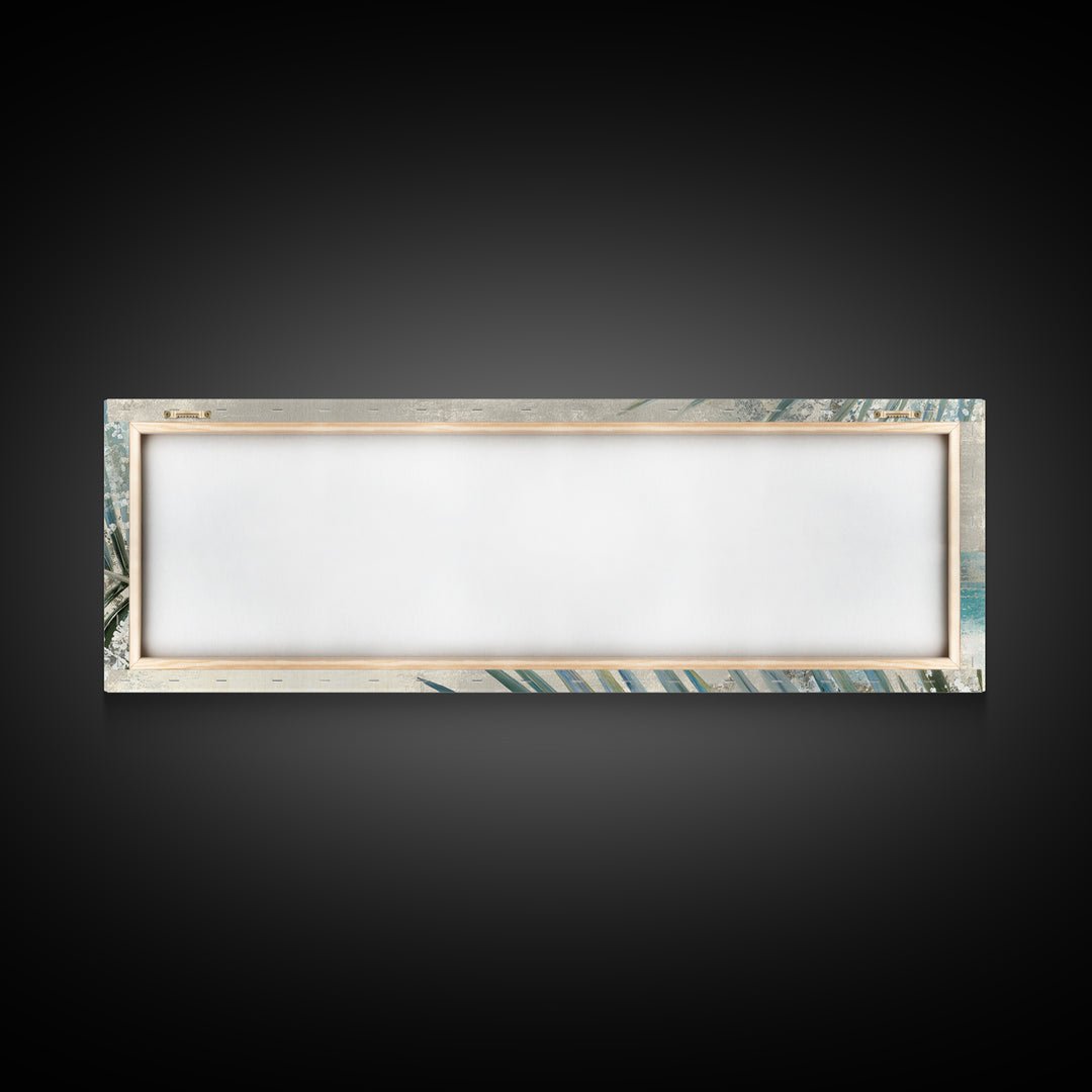 Simple Palm Frond on Off White Linen Framed Canvas Print, Bathroom Art, Digital Art, Bathroom Decor, Abstract Art, Spa, BAT-3x1-87