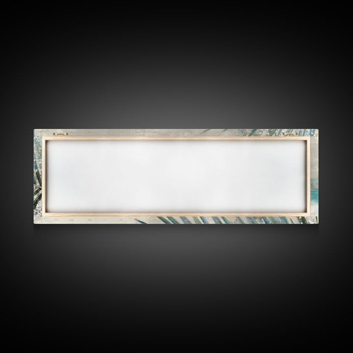 Simple Palm Frond on Off White Linen Framed Canvas Print, Bathroom Art, Digital Art, Bathroom Decor, Abstract Art, Spa, BAT-3x1-87